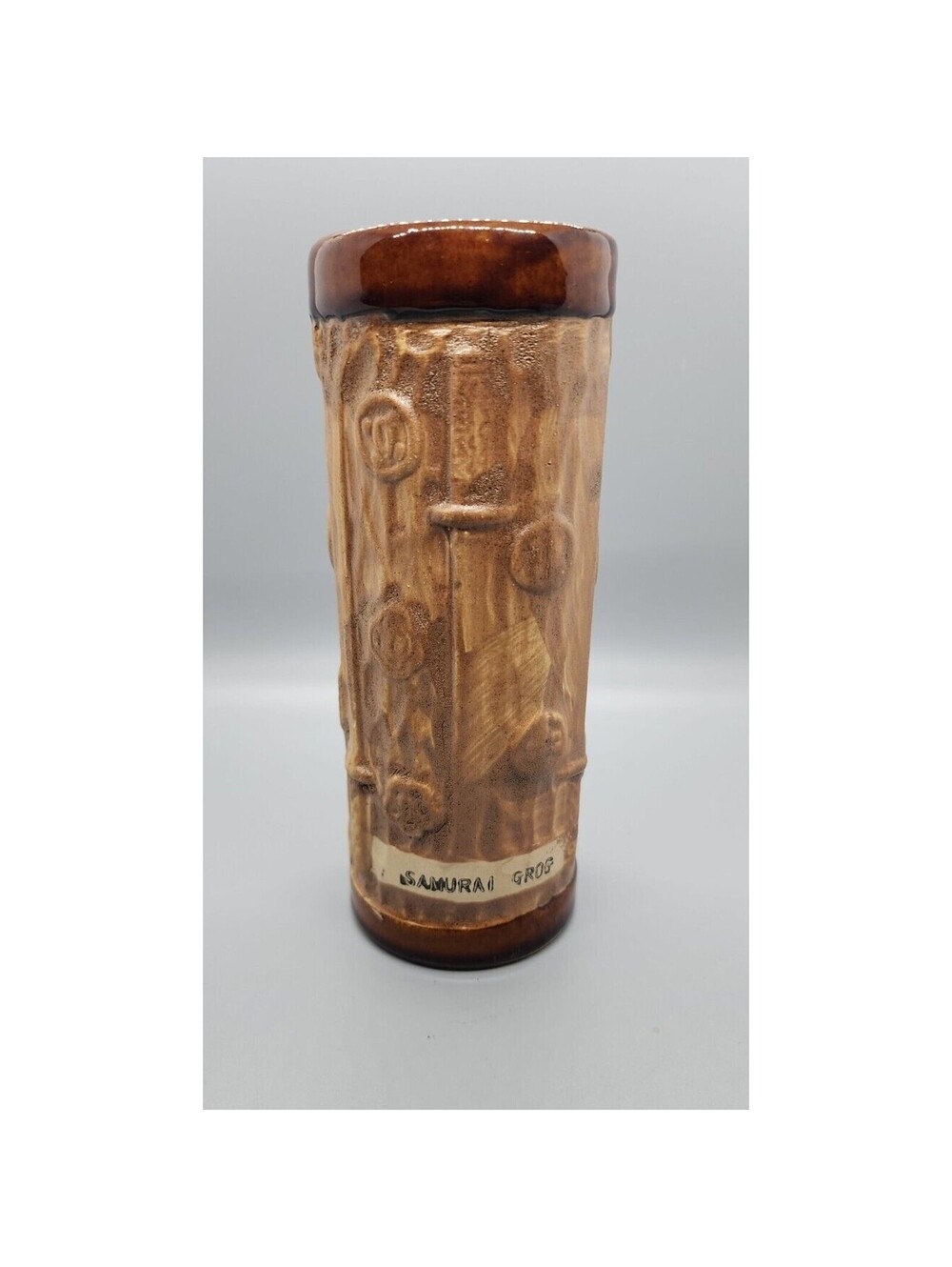 Tiki Samurai Grog Tiki Drink Glass Vase Cup Brown Beige Tan Barware Vintage